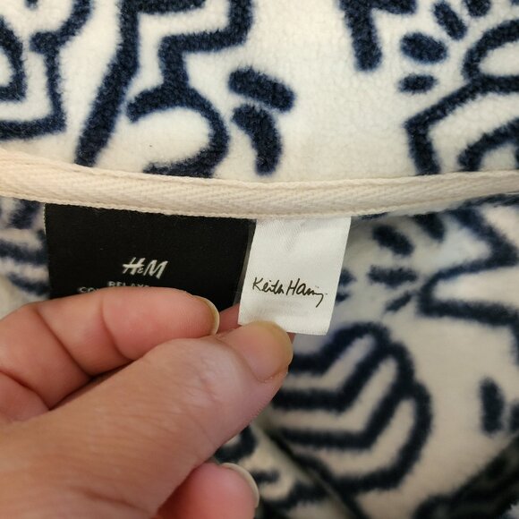 Keith Haring x H&M Fleece Jacket White &Navy Doodle Unisex Adult M Urban Artsy - Picture 3 of 16
